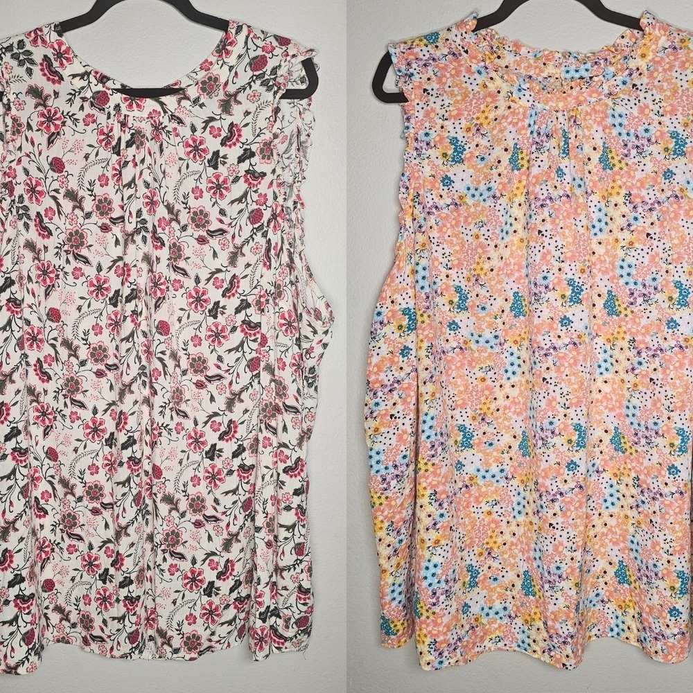 Torrid-Lot Of 2 Womens Size 5 Sleeveless Floral Tunic Top‎ Spring Cottage Core